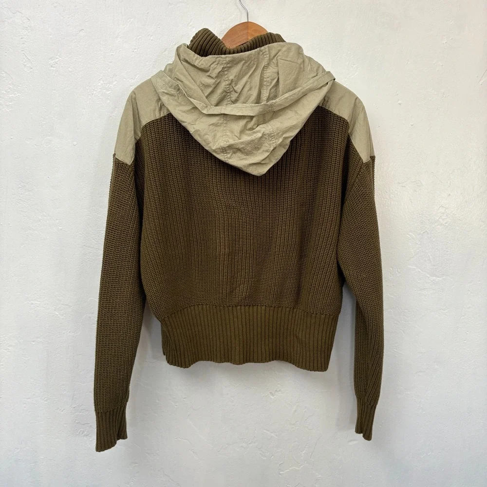 Varley Carter Half Zip Hooded Sweater Women Size Medium Green Knit